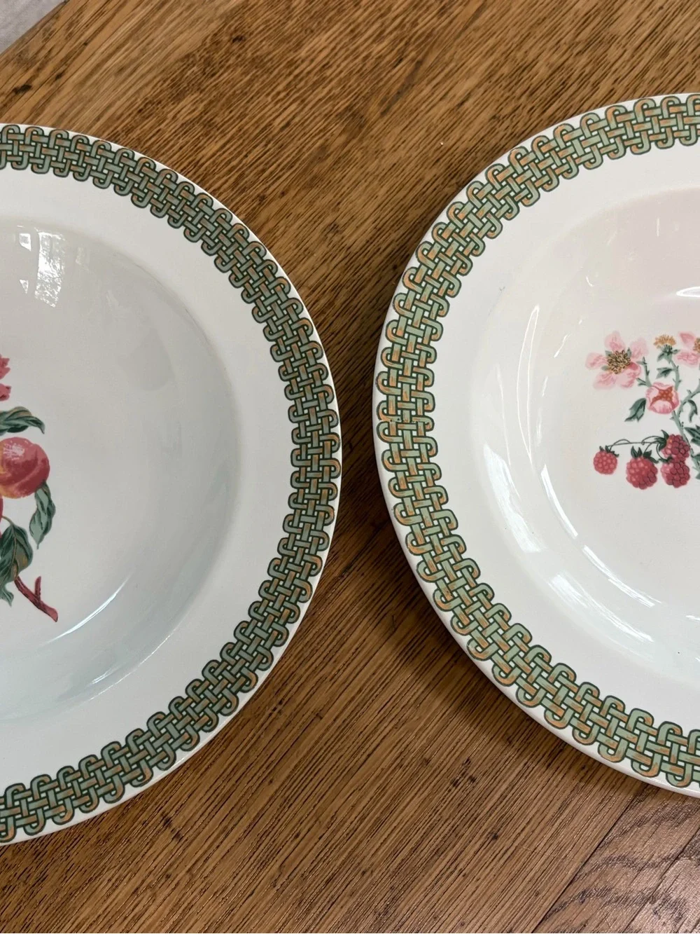 White Ceramic Fruit-Pattern Dinnerware Bowl with Green Trim